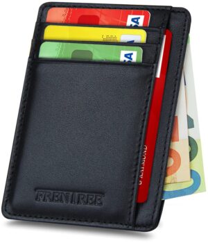 Frentree® Kartenetui aus Leder, minimalistisches Portemonnaie mit RFID Schutz und Sichtfenster, für EC Karten und