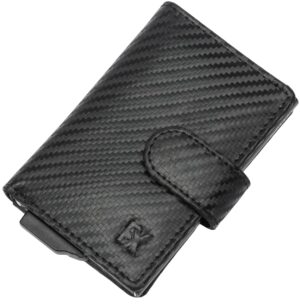Fomax Mini Geldbörse mit Münzfach aus Leder in Carbon Optik, Herren, 8+ Karten mit RFID Schutz Slim Wallet