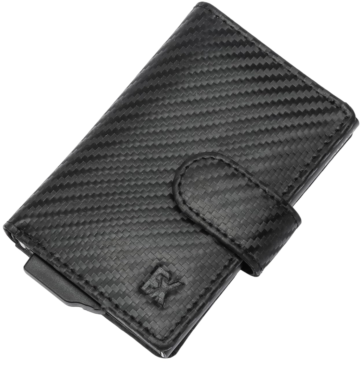 Fomax Mini Geldbörse mit Münzfach aus Leder in Carbon Optik, Herren, 8+ Karten mit RFID Schutz Slim Wallet
