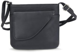 Frentree Umhängetasche, Kleine Ledertasche in schwarz, Tasche mit Handyfach, verstellbarer Gurt, Schwarz