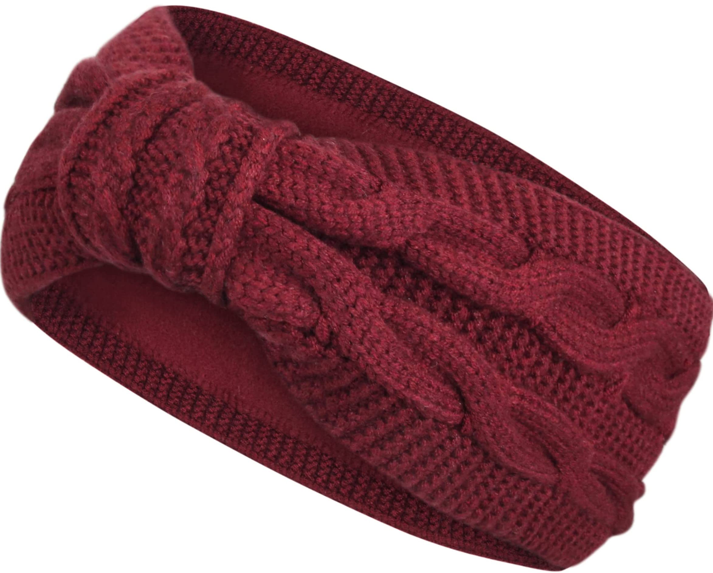 Damen Stirnband gestricktes Haarband mit Schleife und Zopfmuster, Mädchen Ohrenwärmer gefüttert mit weichem Fleece