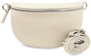 Umhängetasche Elegante Damen Umhängetasche aus italienischem Echtleder mit silbernem Verschluss Beige