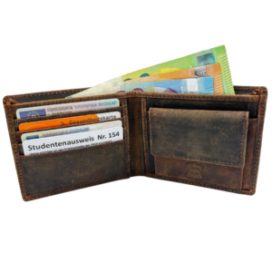 Geldbörse aus echtem Wildleder mit RFID Schutz, Portemonnaie 100% Echtleder 6 Fächer für Kreditkarten, Münzfach