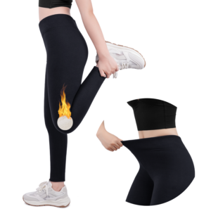 Thermoleggings Damen mit Fleece Gefütterte Thermo Leggings mit Taschen für Winter, Schwarz mit Taschen, Größe S/M