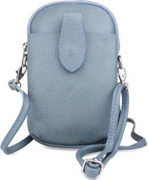 Umhängetasche LT01, Kleine Ledertasche, Tasche mit Handyfach, verstellbarer Gurt, Reißverschluss, Echtleder