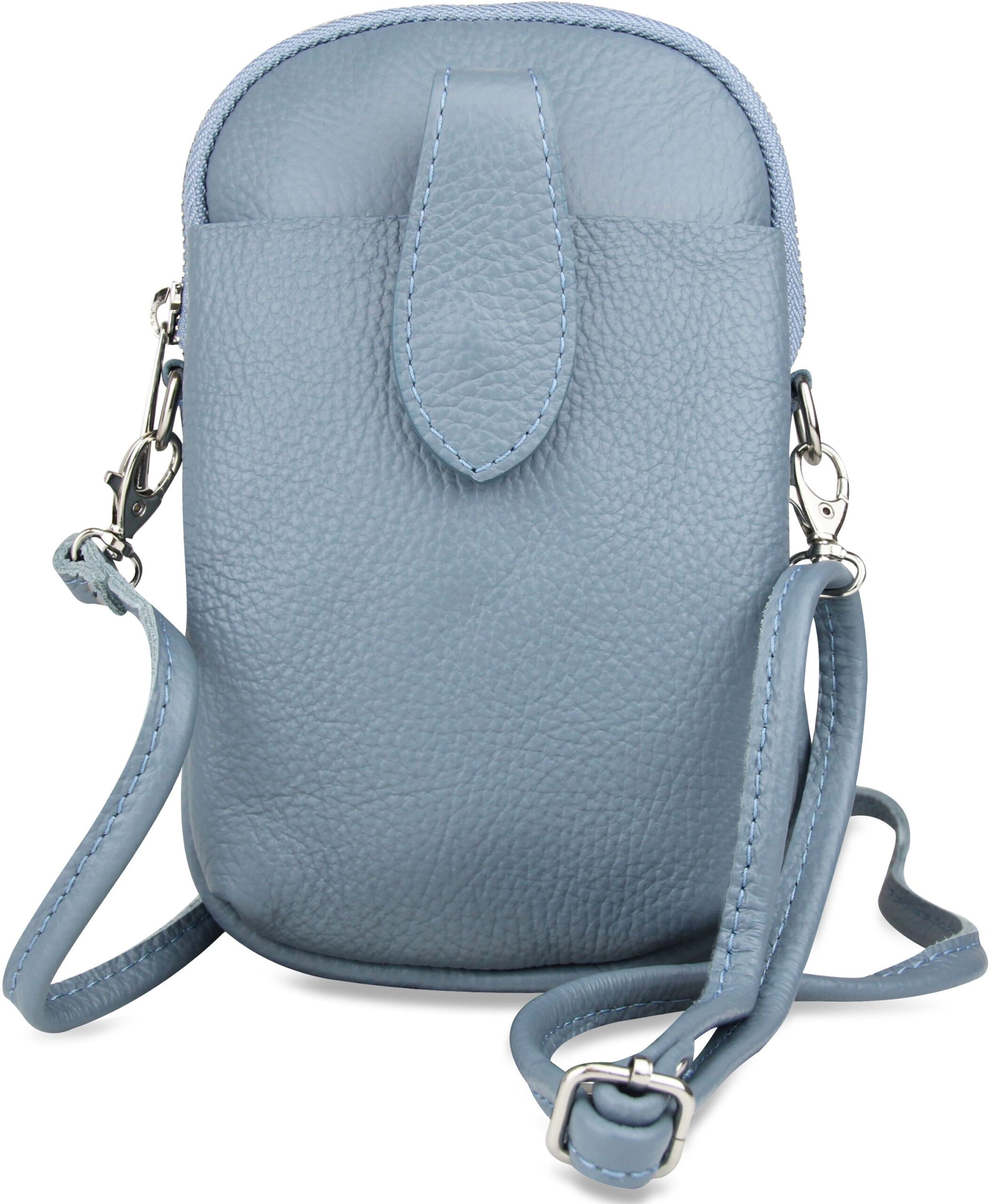 Umhängetasche LT01, Kleine Ledertasche, Tasche mit Handyfach, verstellbarer Gurt, Reißverschluss, Echtleder