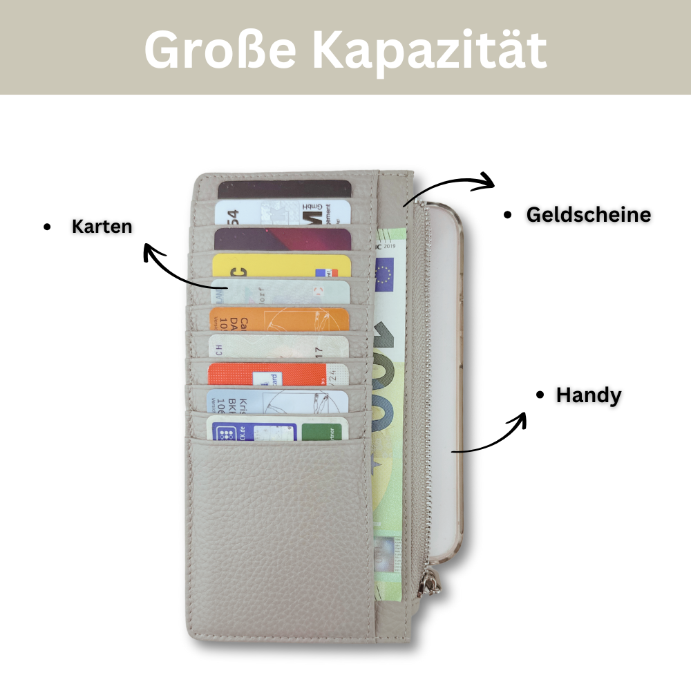 Fomax Geldbörse aus echtem Leder, elegantes Design, Schwarz