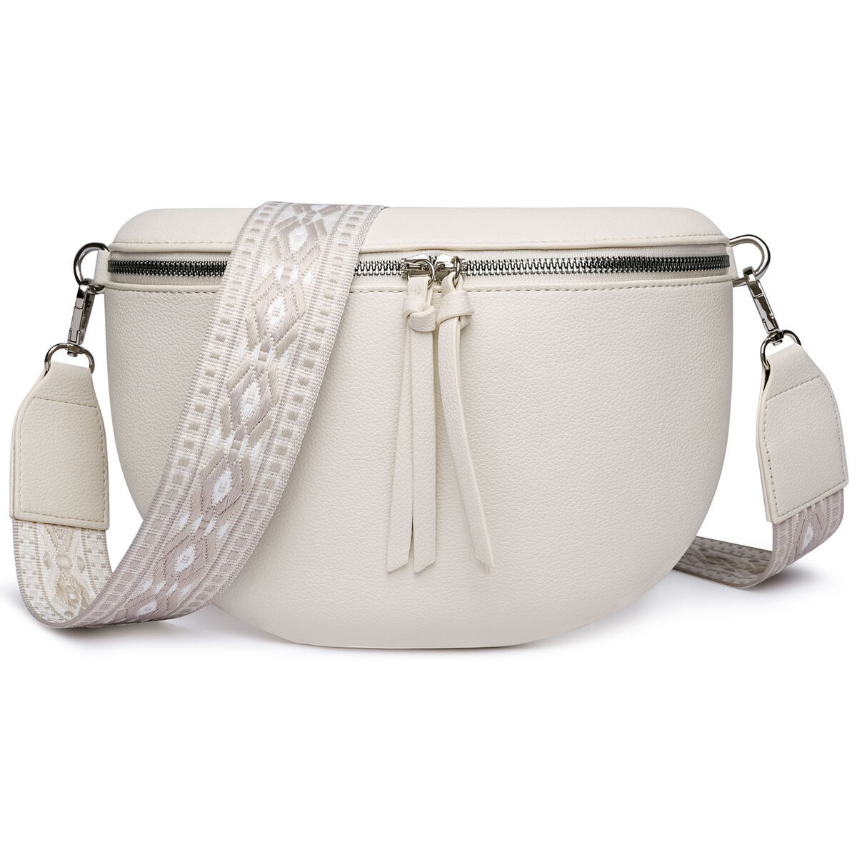Damen Crossbody Bag mit breitem Schultergurt, 3 Fächern & Doppelreißverschluss