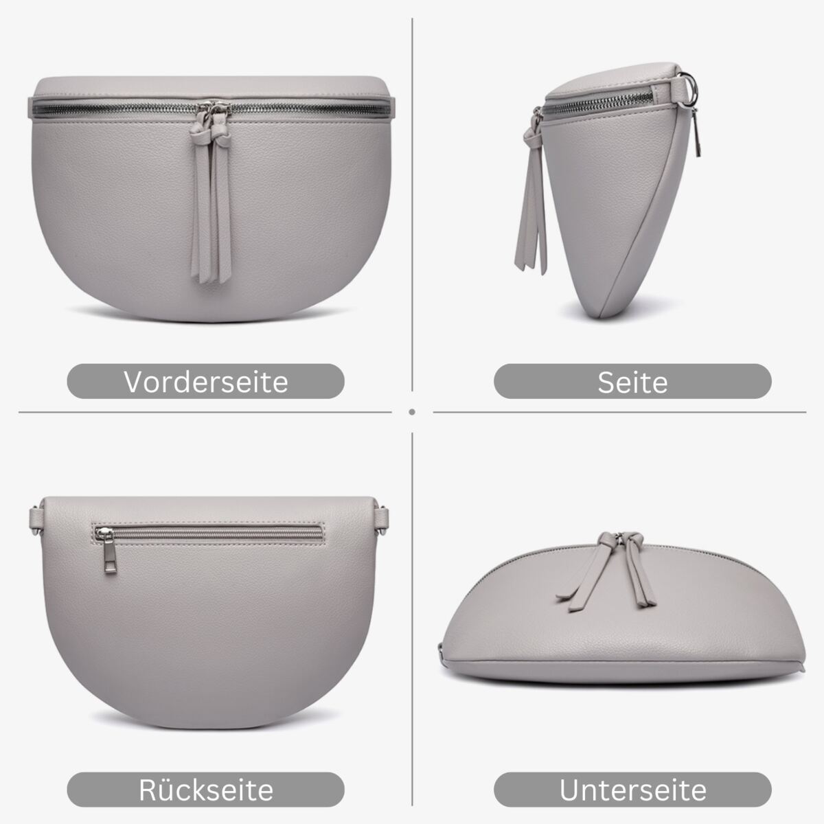 Damen Crossbody Bag mit breitem Schultergurt, 3 Fächern & Doppelreißverschluss – Bild 25