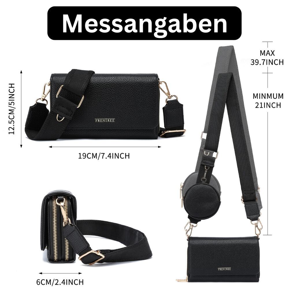 Kleine Damen Umhängetasche mit Reißverschluss, Schultergurt & Mini-Tasche – Bild 10