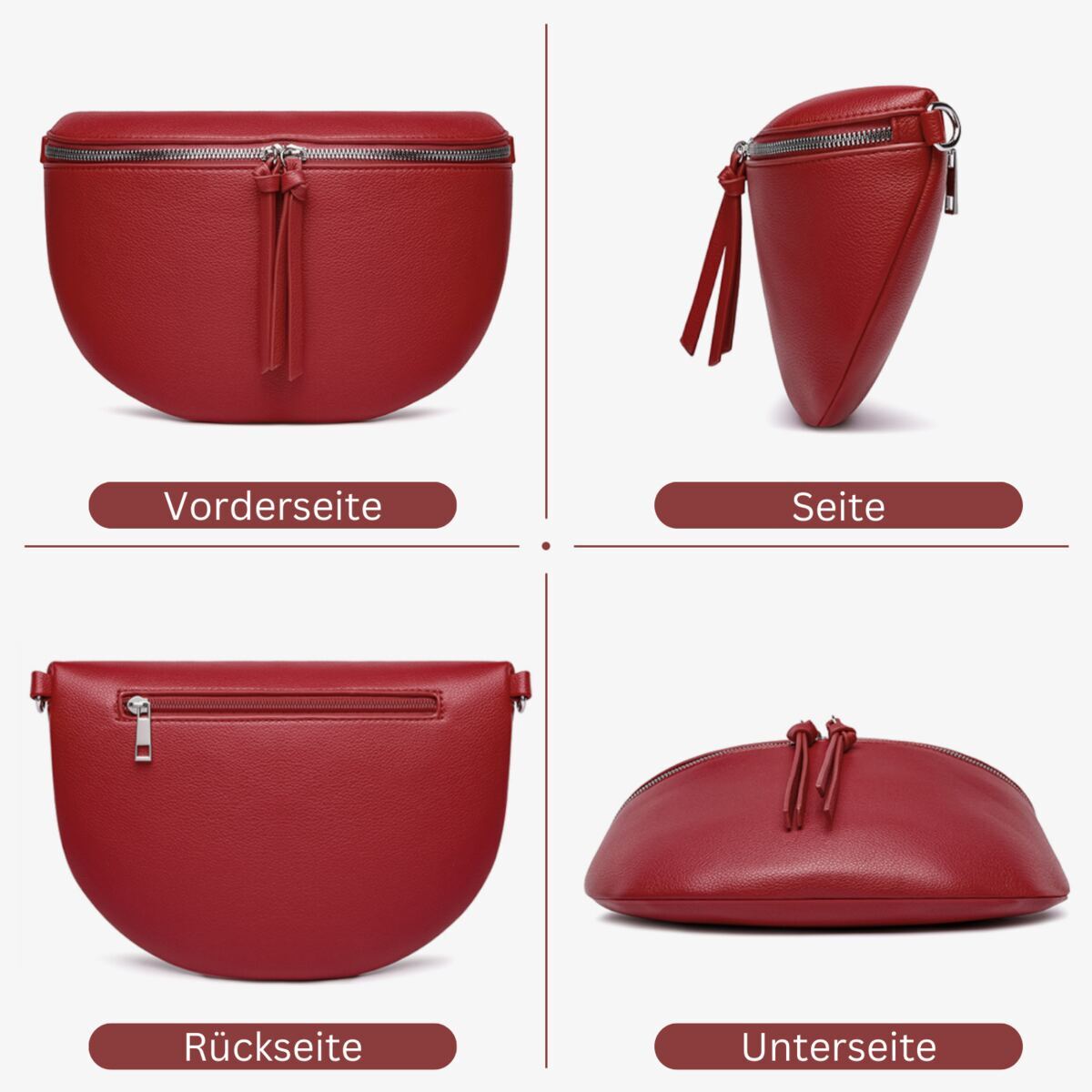Damen Crossbody Bag mit breitem Schultergurt, 3 Fächern & Doppelreißverschluss – Bild 39