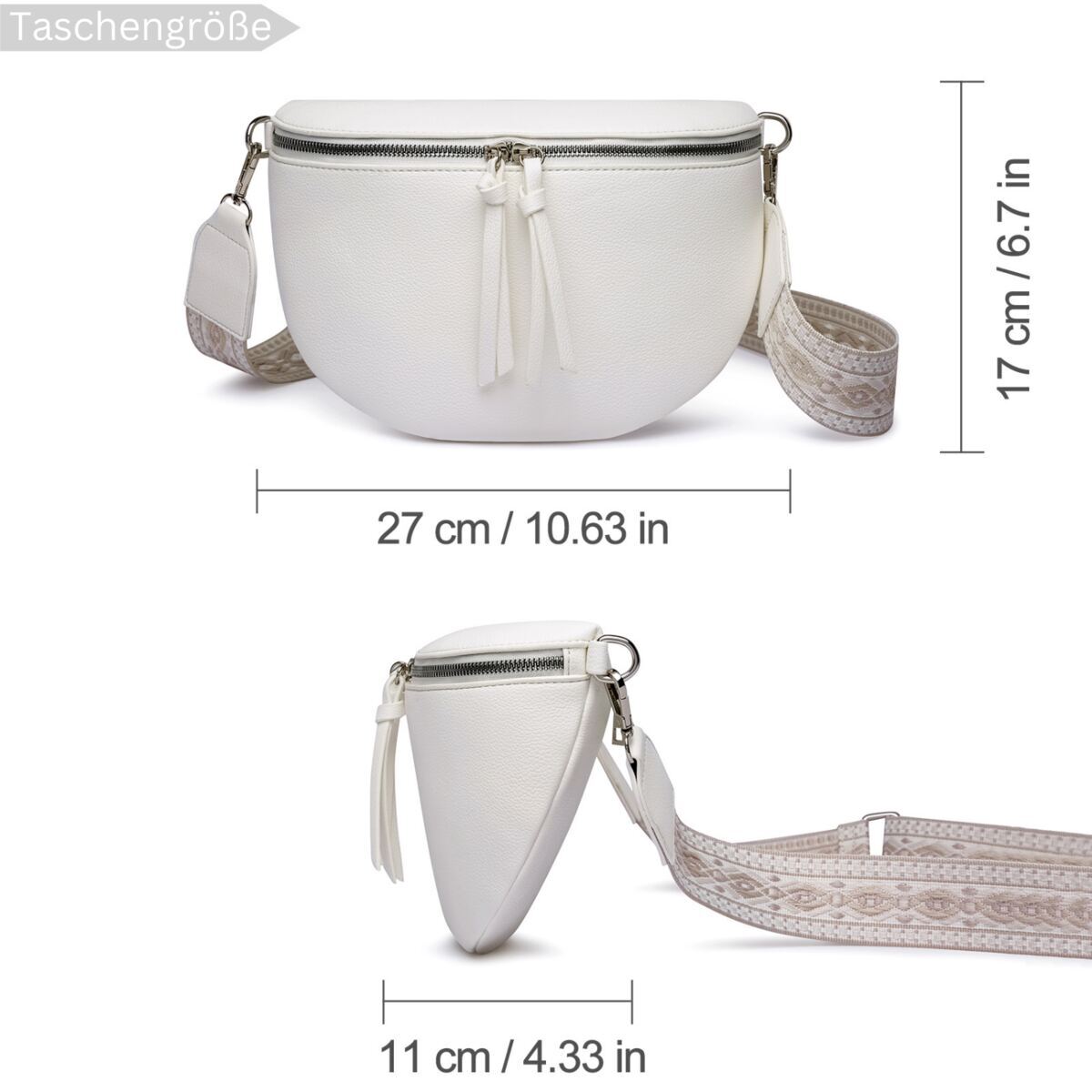 Damen Crossbody Bag mit breitem Schultergurt, 3 Fächern & Doppelreißverschluss – Bild 63