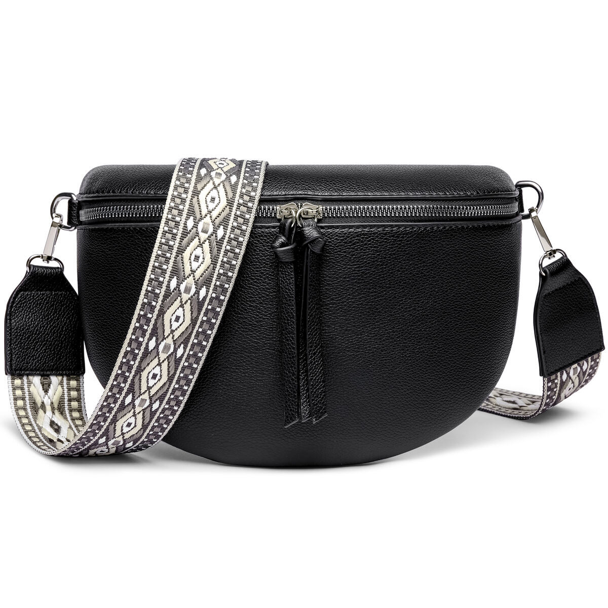 Damen Crossbody Bag mit breitem Schultergurt, 3 Fächern & Doppelreißverschluss – Bild 8