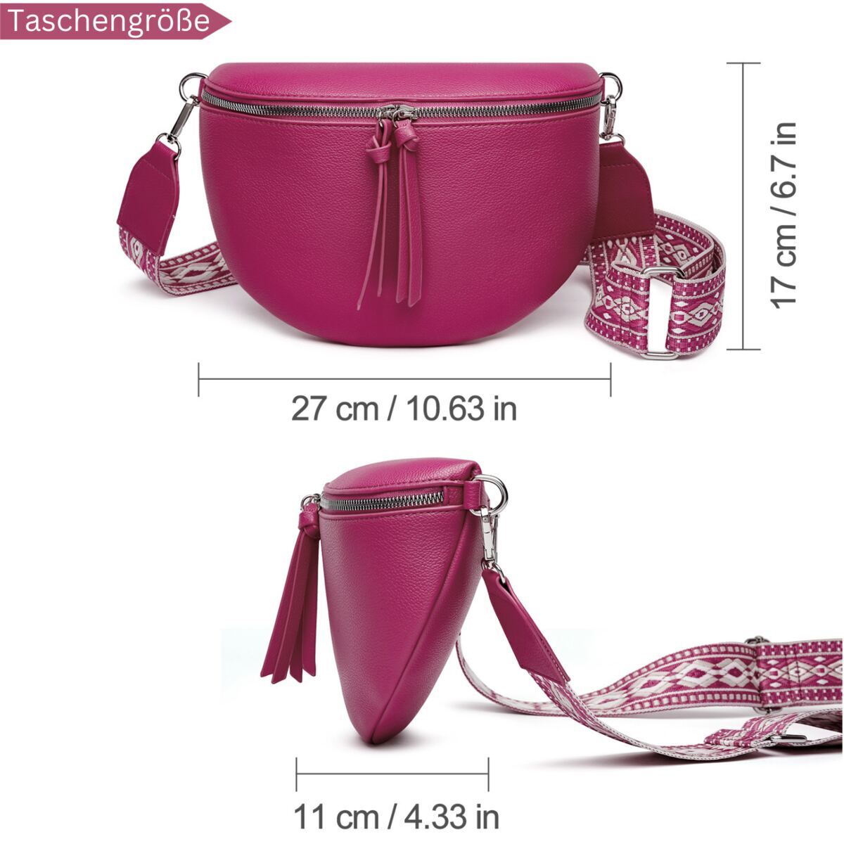 Damen Crossbody Bag mit breitem Schultergurt, 3 Fächern & Doppelreißverschluss – Bild 35
