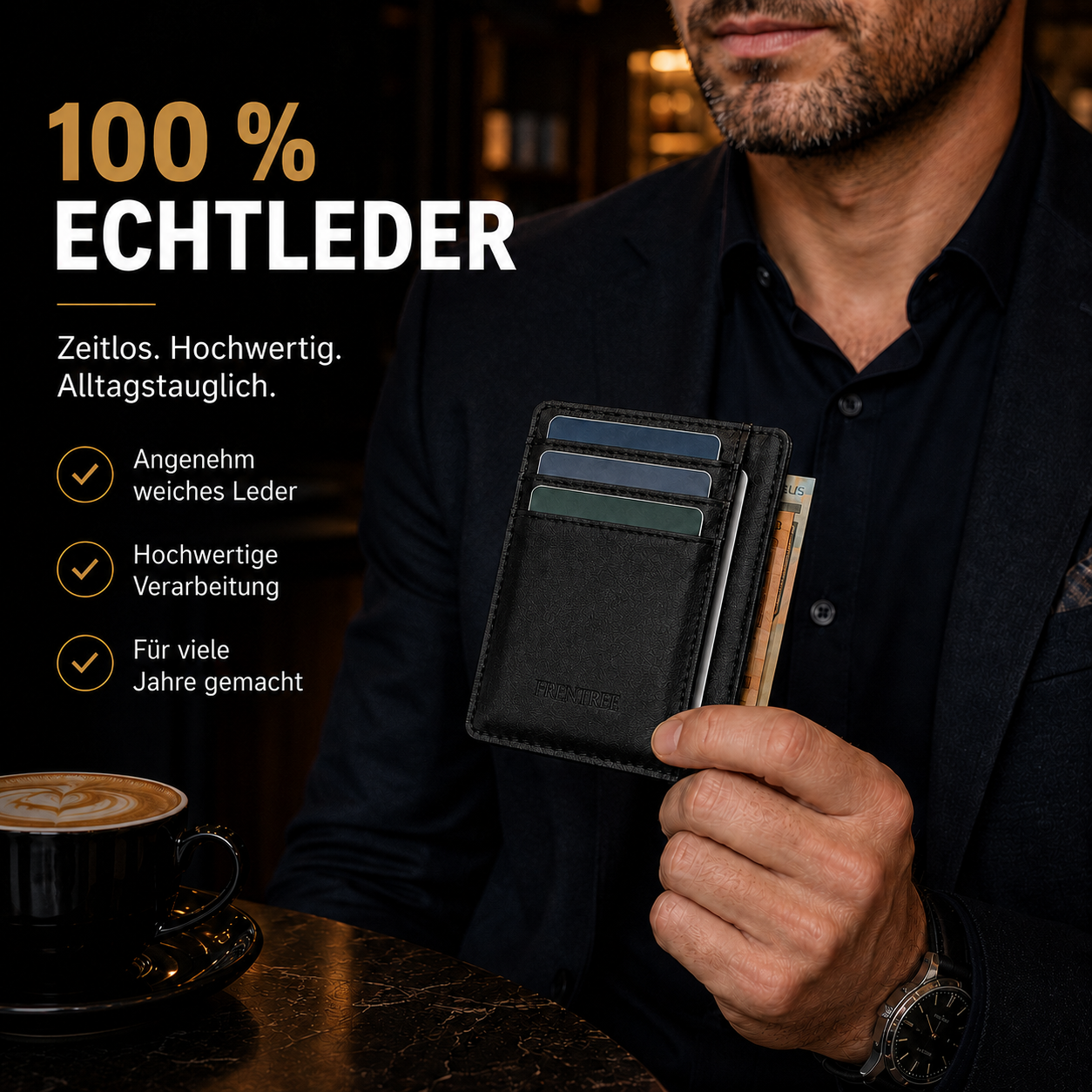 Schlankes Leder-Kartenetui mit Sichtfenster und RFID-Schutz – Bild 3