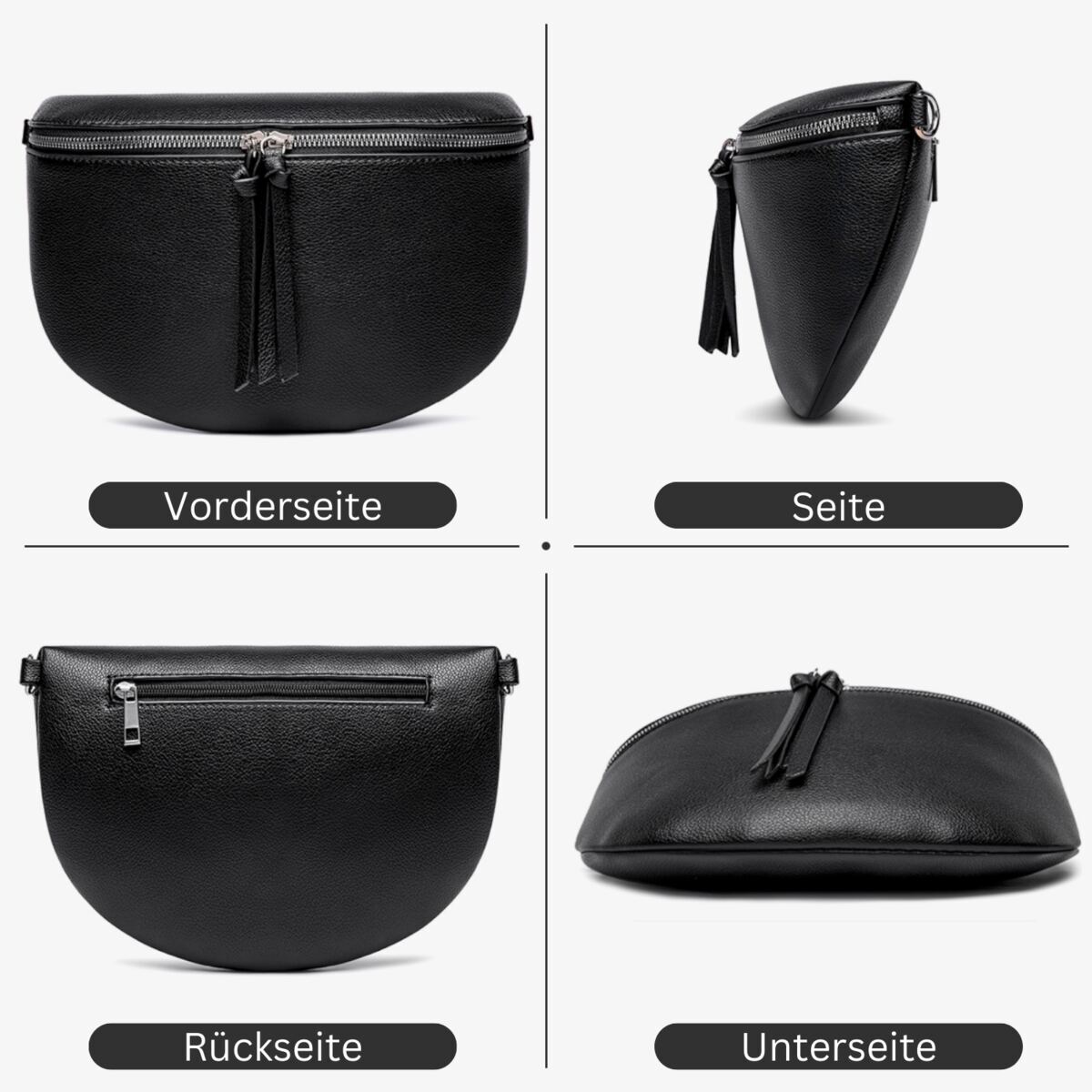 Damen Crossbody Bag mit breitem Schultergurt, 3 Fächern & Doppelreißverschluss – Bild 11