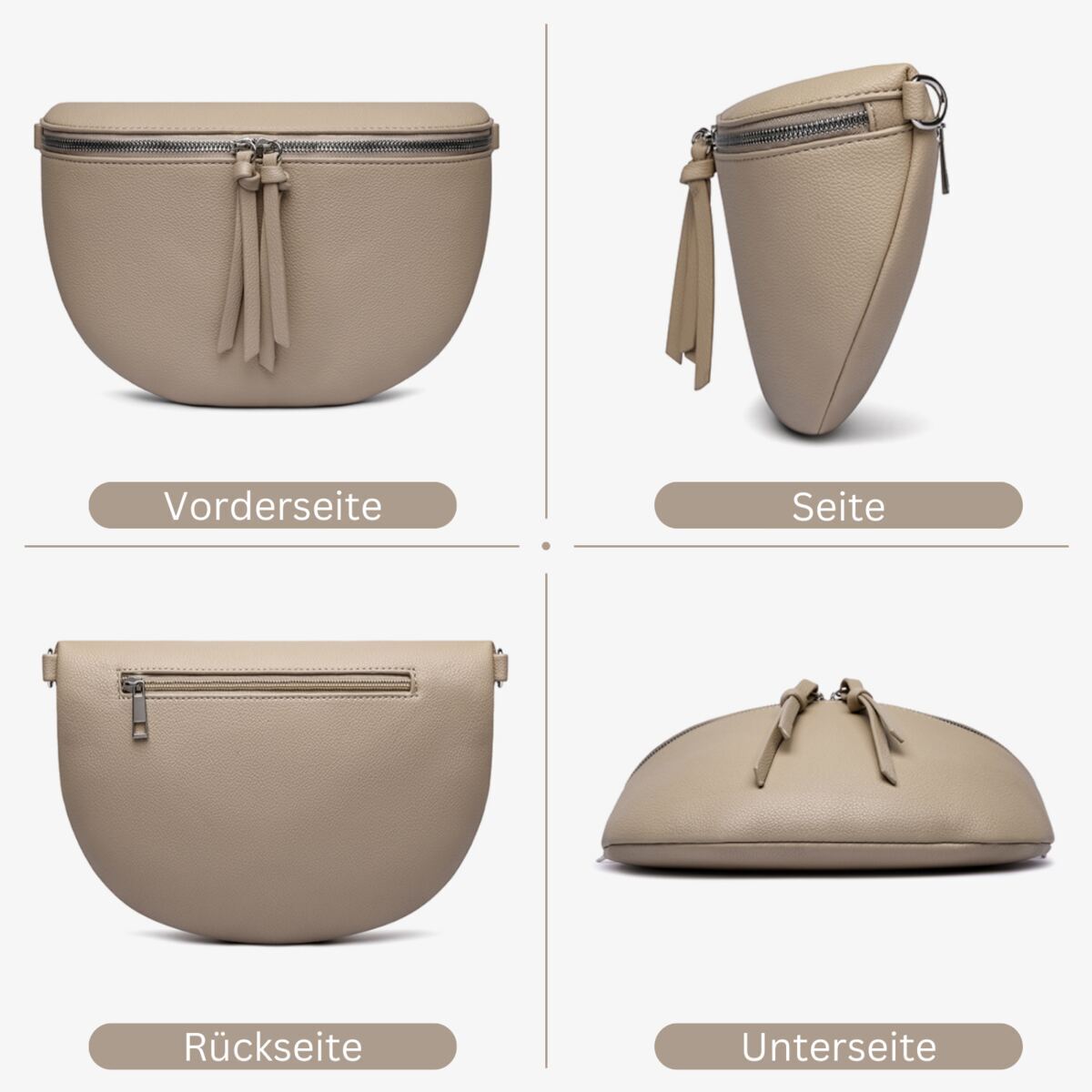 Damen Crossbody Bag mit breitem Schultergurt, 3 Fächern & Doppelreißverschluss – Bild 53