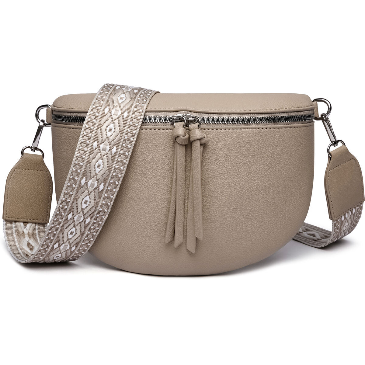 Damen Crossbody Bag mit breitem Schultergurt, 3 Fächern & Doppelreißverschluss – Bild 50