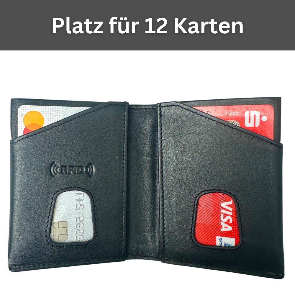 Herren-Geldbörse aus schwarzem Nappaleder im Hochformat mit RFID-Schutz – Bild 4