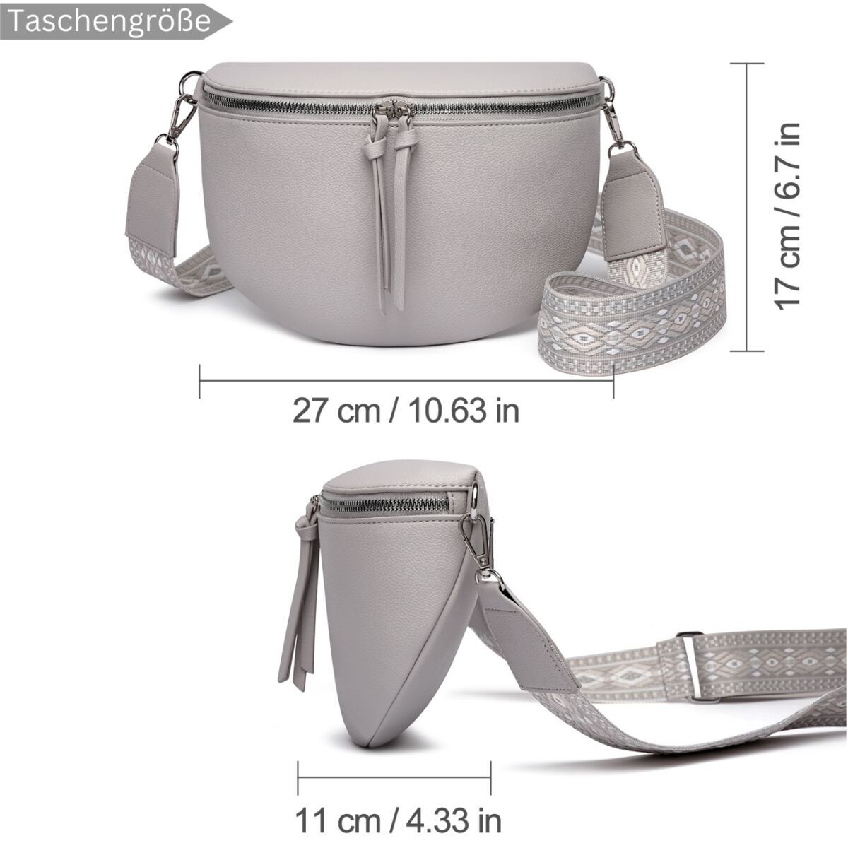 Damen Crossbody Bag mit breitem Schultergurt, 3 Fächern & Doppelreißverschluss – Bild 28