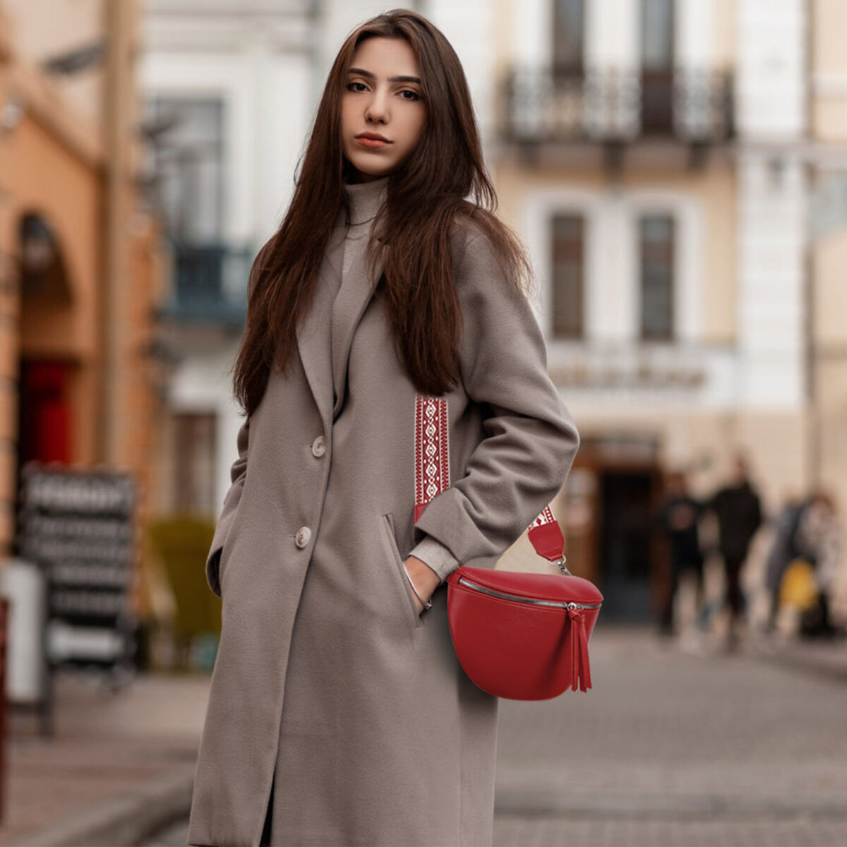 Damen Crossbody Bag mit breitem Schultergurt, 3 Fächern & Doppelreißverschluss – Bild 38