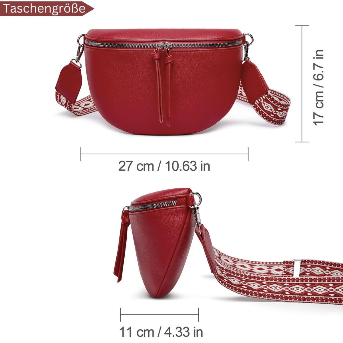Damen Crossbody Bag mit breitem Schultergurt, 3 Fächern & Doppelreißverschluss – Bild 42