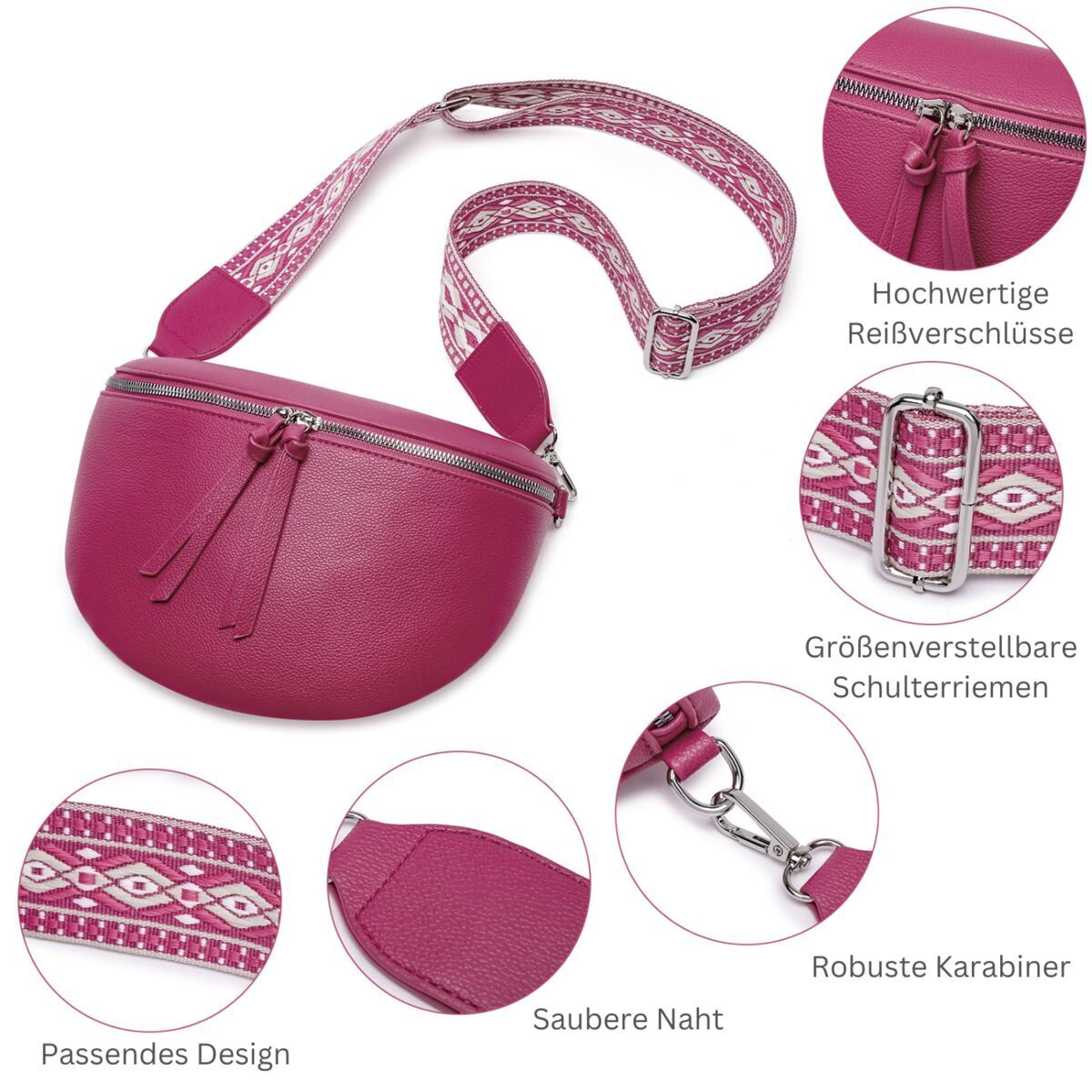 Damen Crossbody Bag mit breitem Schultergurt, 3 Fächern & Doppelreißverschluss – Bild 33