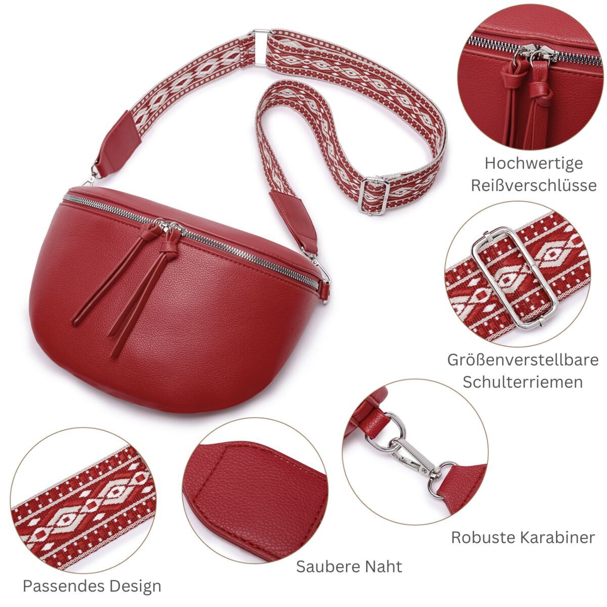 Damen Crossbody Bag mit breitem Schultergurt, 3 Fächern & Doppelreißverschluss – Bild 40
