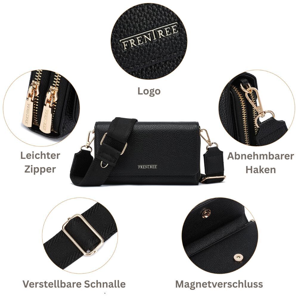 Kleine Damen Umhängetasche mit Reißverschluss, Schultergurt & Mini-Tasche – Bild 9