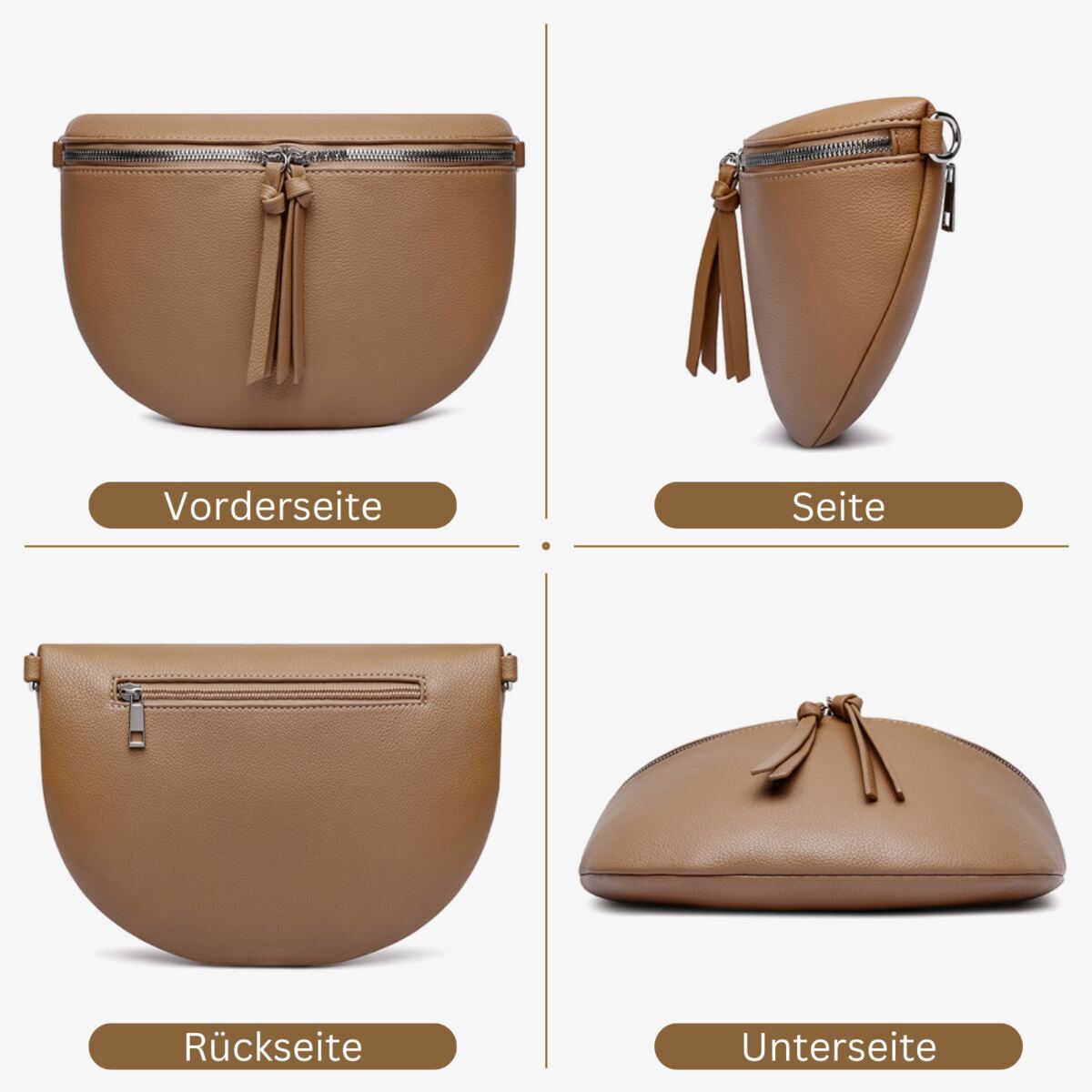 Damen Crossbody Bag mit breitem Schultergurt, 3 Fächern & Doppelreißverschluss – Bild 18