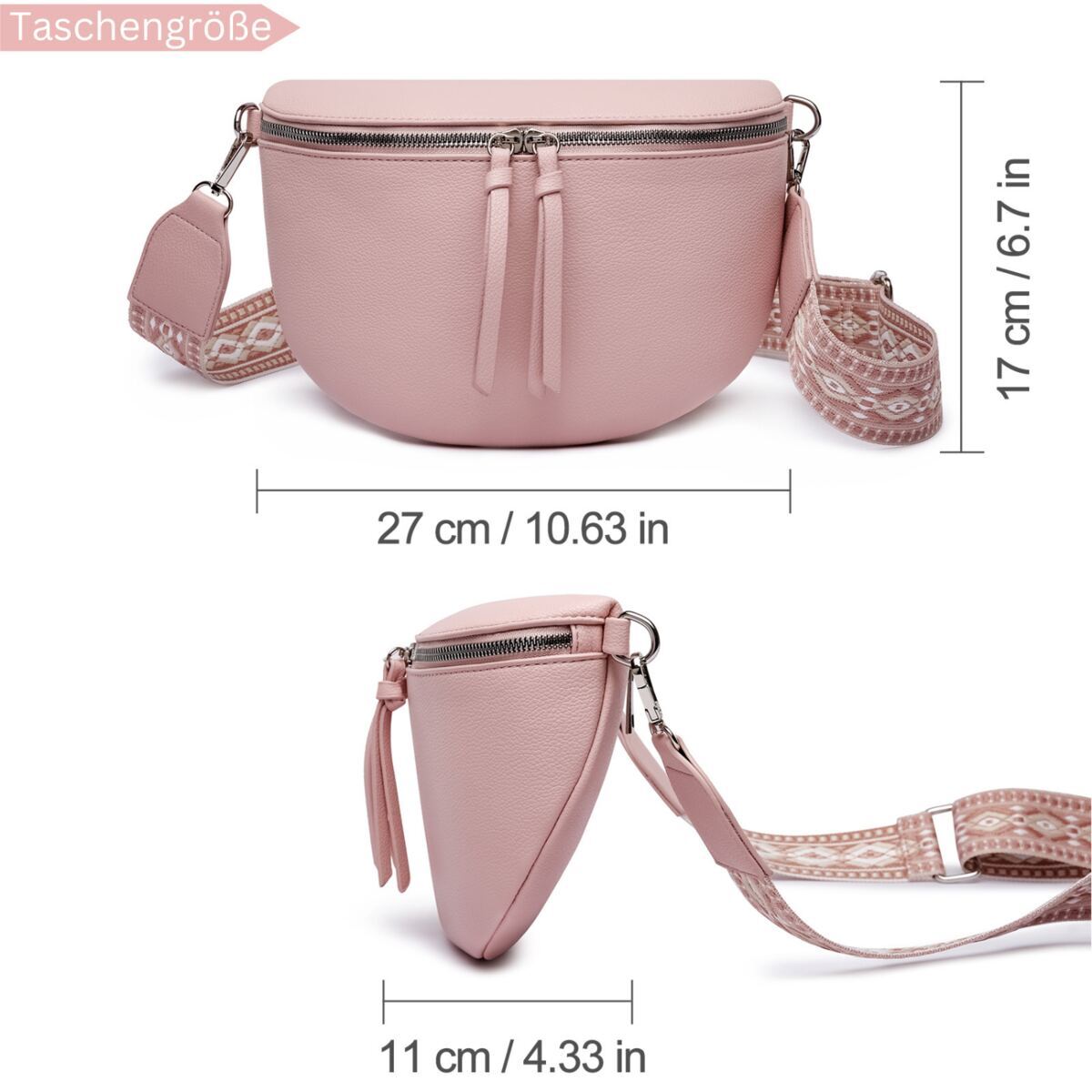 Damen Crossbody Bag mit breitem Schultergurt, 3 Fächern & Doppelreißverschluss – Bild 49