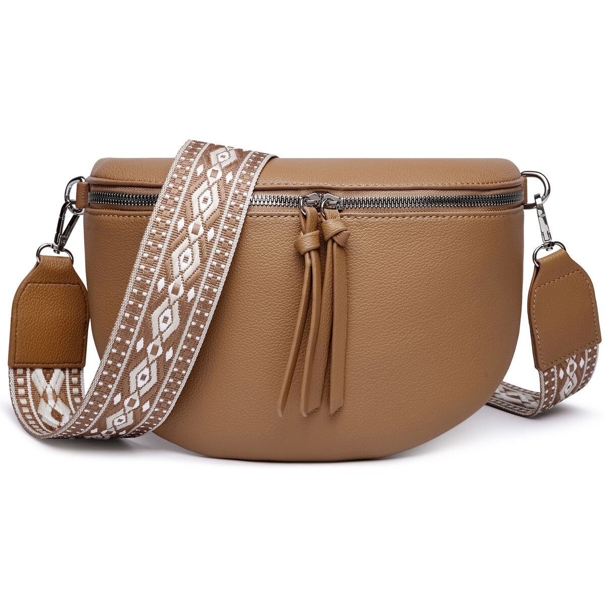 Damen Crossbody Bag mit breitem Schultergurt, 3 Fächern & Doppelreißverschluss – Bild 15