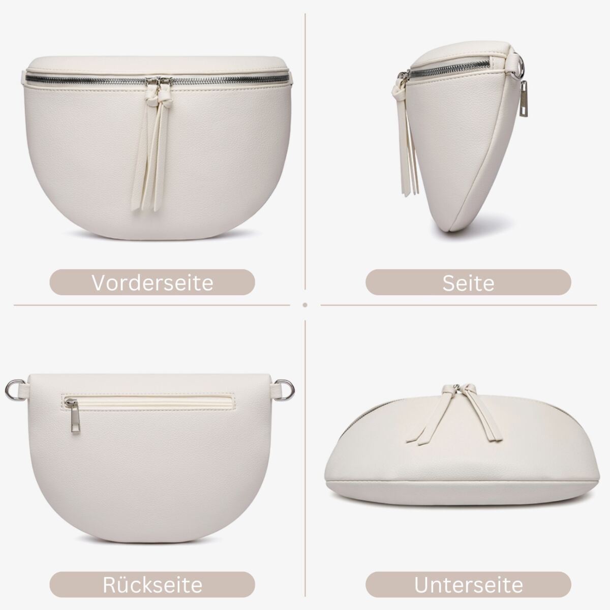 Damen Crossbody Bag mit breitem Schultergurt, 3 Fächern & Doppelreißverschluss – Bild 4