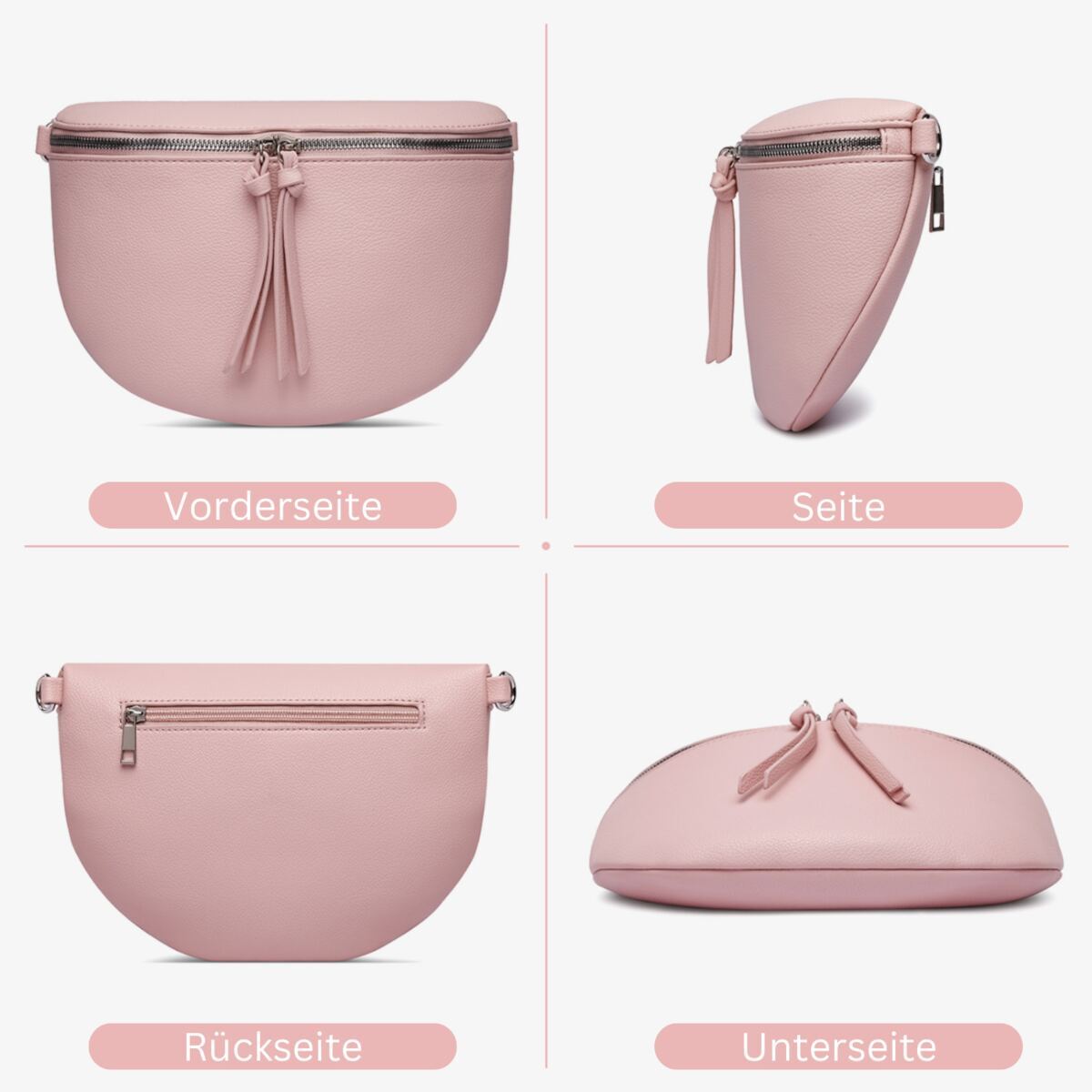 Damen Crossbody Bag mit breitem Schultergurt, 3 Fächern & Doppelreißverschluss – Bild 46