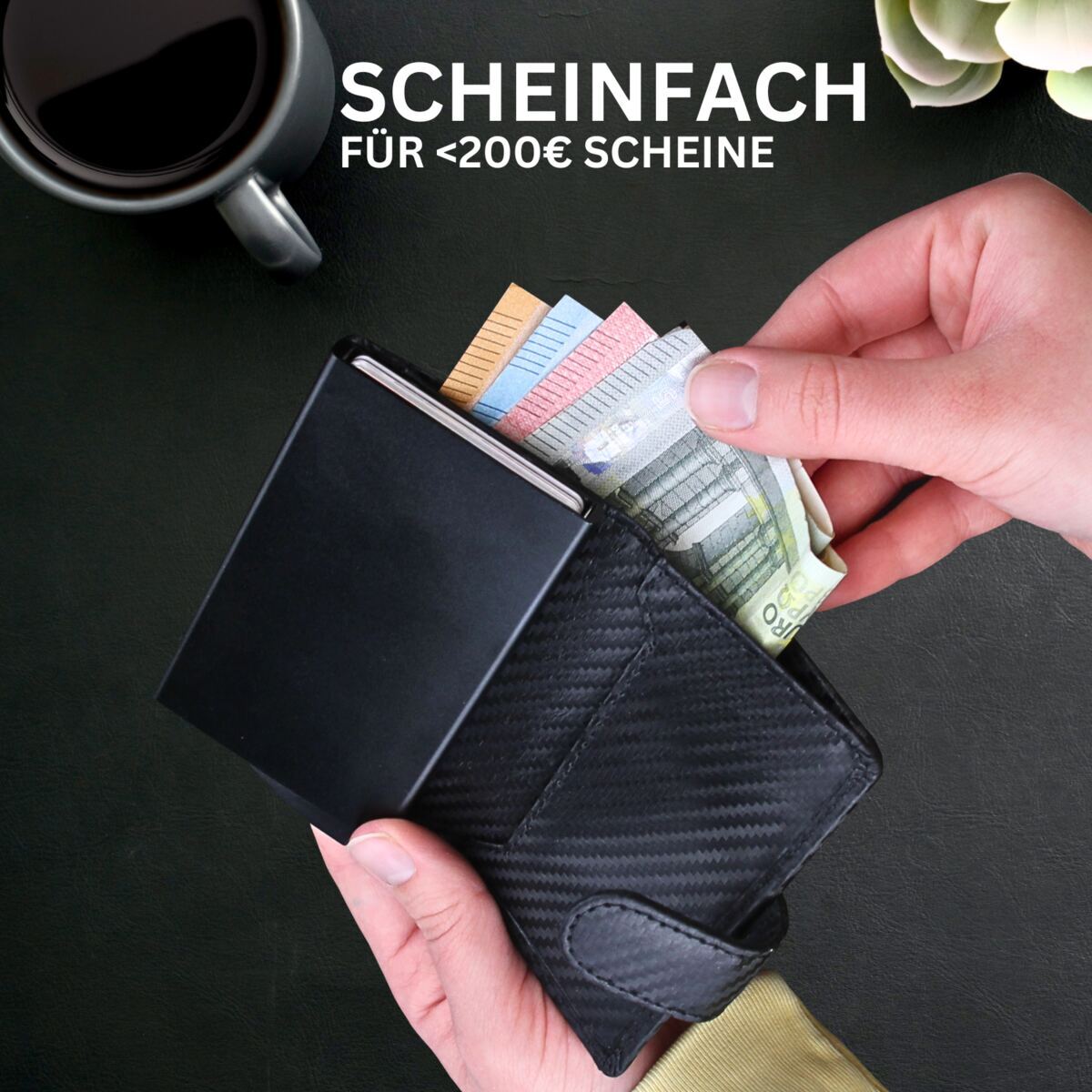 Kompakte Herren Geldbörse aus Echtleder mit Münzfach, RFID-Schutz & Carbon-Optik – Bild 4