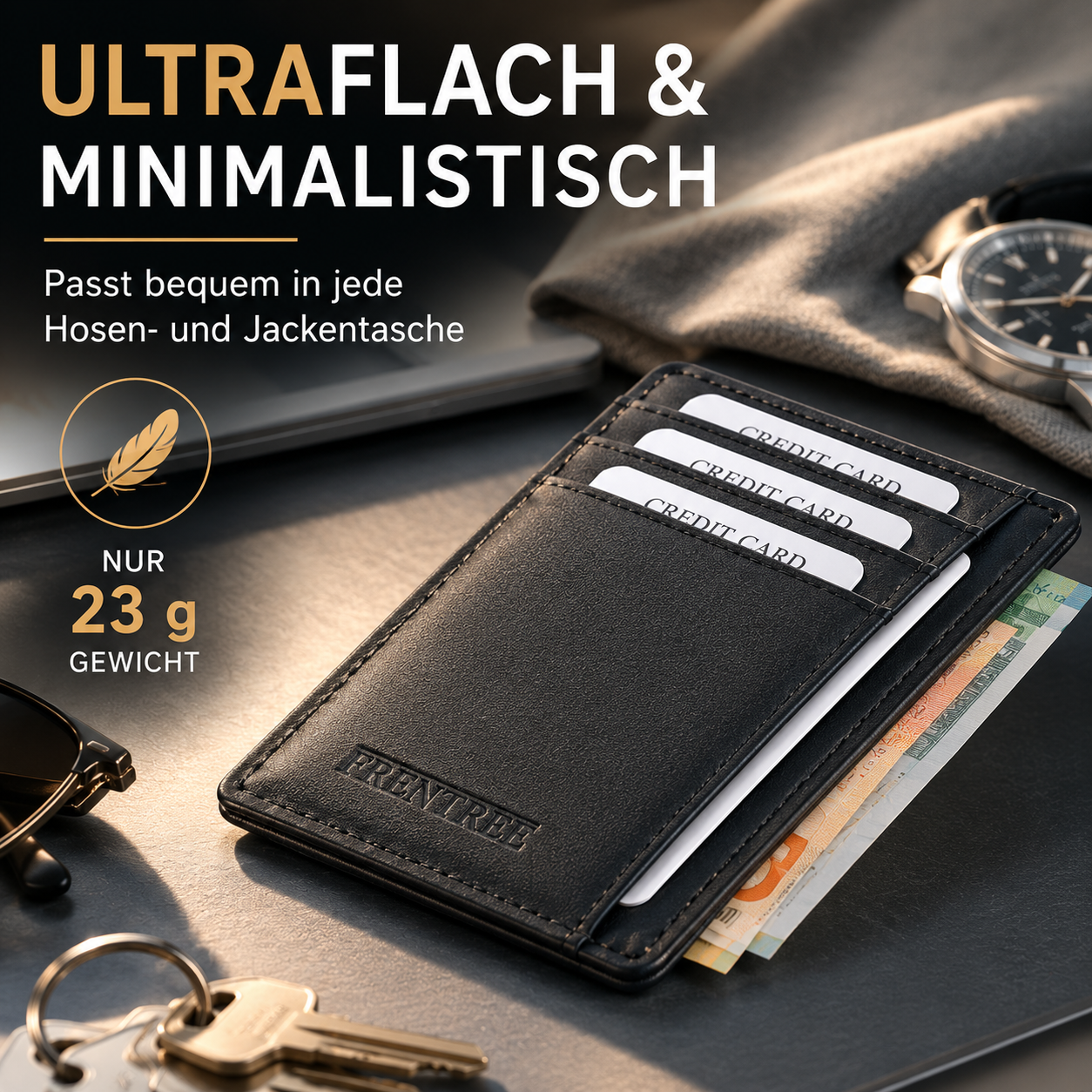 Schlankes Leder-Kartenetui mit Sichtfenster und RFID-Schutz – Bild 2