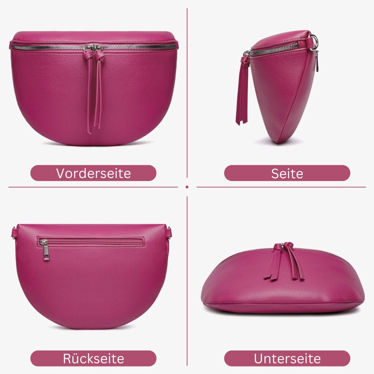 Damen Crossbody Bag mit breitem Schultergurt, 3 Fächern & Doppelreißverschluss – Bild 32