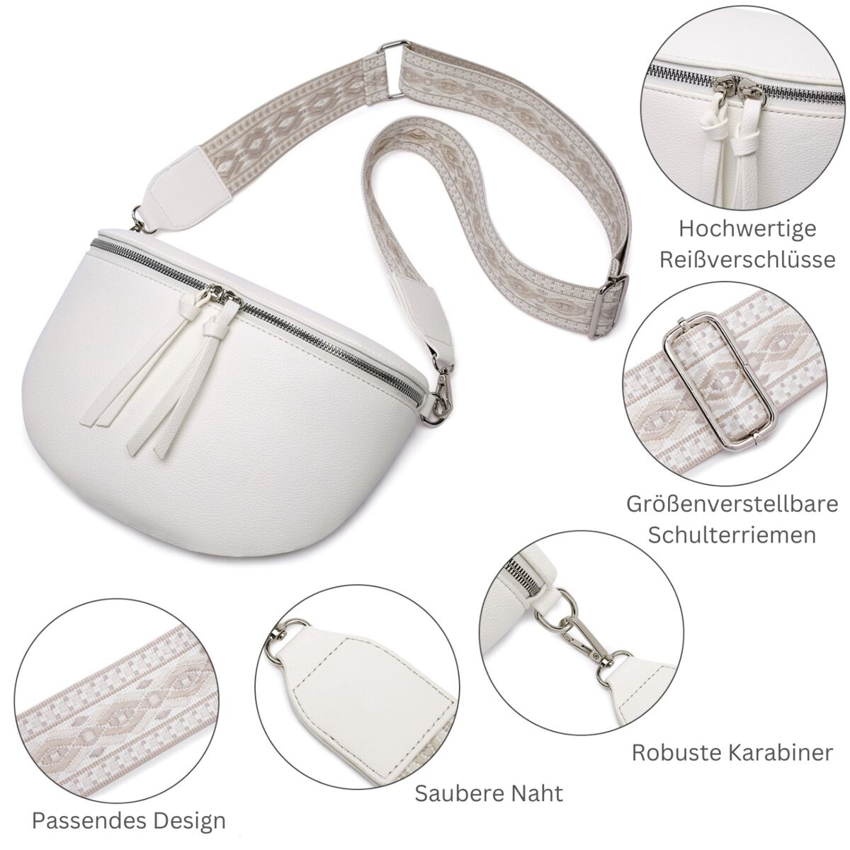 Damen Crossbody Bag mit breitem Schultergurt, 3 Fächern & Doppelreißverschluss – Bild 61