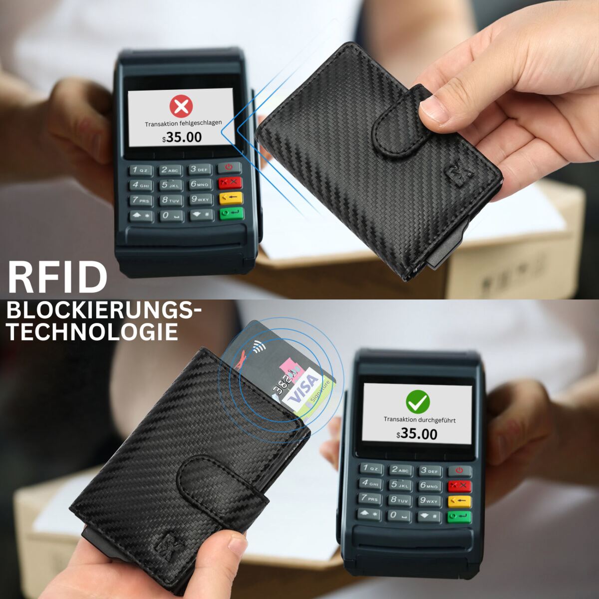 Kompakte Herren Geldbörse aus Echtleder mit Münzfach, RFID-Schutz & Carbon-Optik – Bild 5